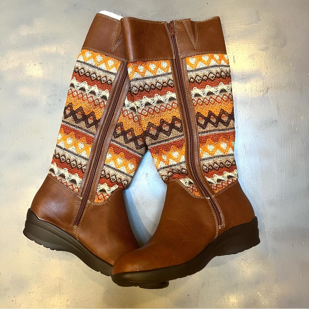 Brown and Orange Patterned Women's Boots